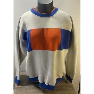 Vintage Dodger Colorblock Crewneck Sweatshirt Gray Orange Blue Sz XL USA‎ Made